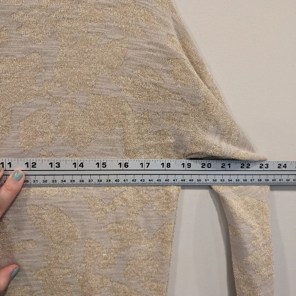 Ann  Taylor Loft Beige & Gold Sparkle Wool Blend Printed Sweater Womans Small - Picture 7 of 8